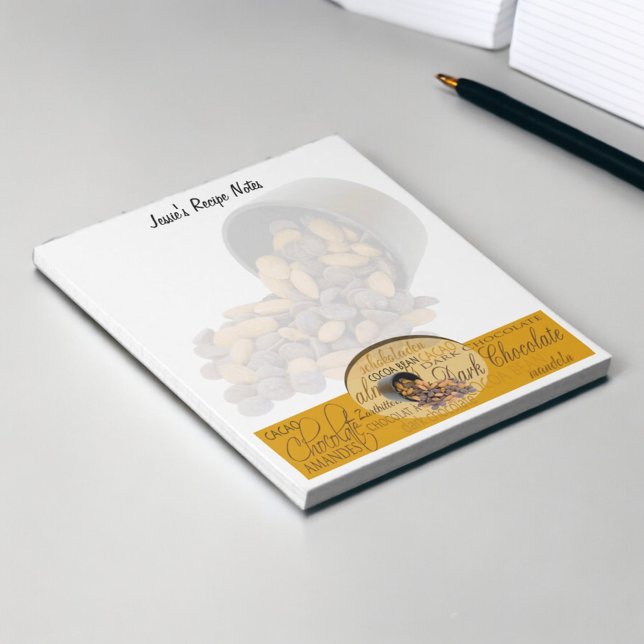 Chocolate, Almonds and Dark Chocolate Text Design Notepad (fun 5.5" x 6" chocolate lover notepad )