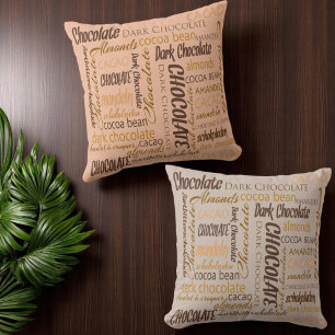 Chocolate, Almonds and Dark Chocolate Text Design Throw Pillow