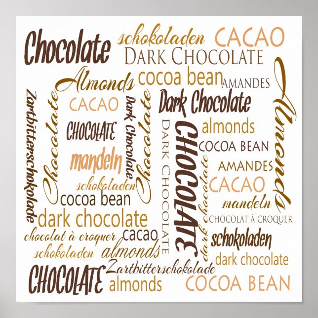 Chocolate, Almonds and Dark Chocolate Word Cloud Poster (Front)