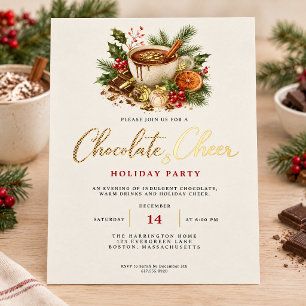 Chocolate And Cheer Hot Chocolate Christmas Party Foil Holiday Card