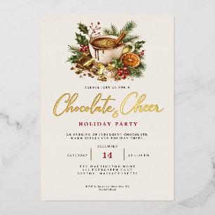 Chocolate And Cheer Hot Chocolate Christmas Party  Foil Holiday Card
