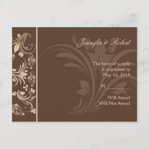 Chocolate and Cream Floral Scroll RSVP Postcard