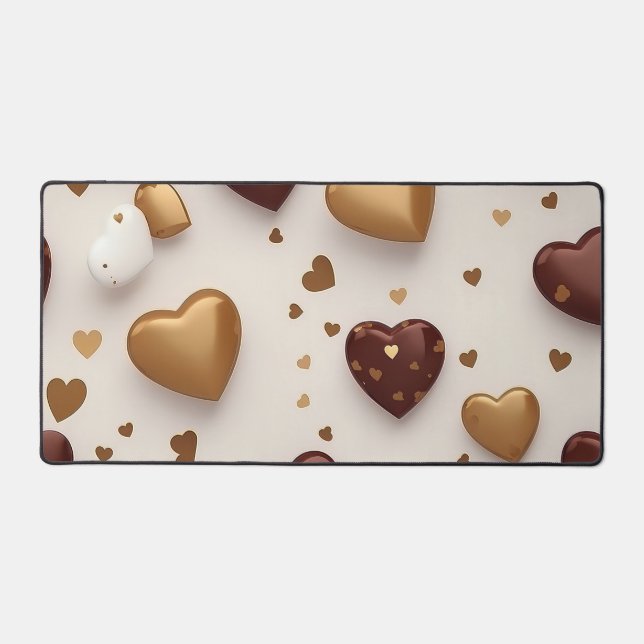 Chocolate and Gold Hearts Desk Mat (Front)