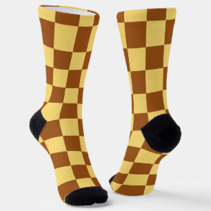 Chocolate and Gold Squares Funky Socks