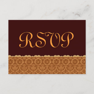 Chocolate and Gold Vintage Damask Wedding RSVP Card