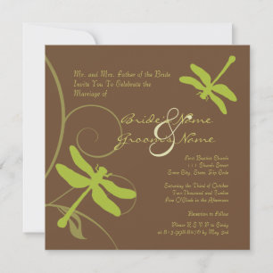 Chocolate and Green Dragonfly Wedding Invitation