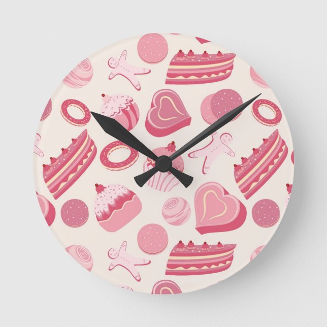 Chocolate and pastries pattern 2 round clock (Front)