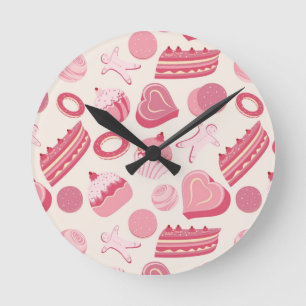 Chocolate and pastries pattern 2 round clock