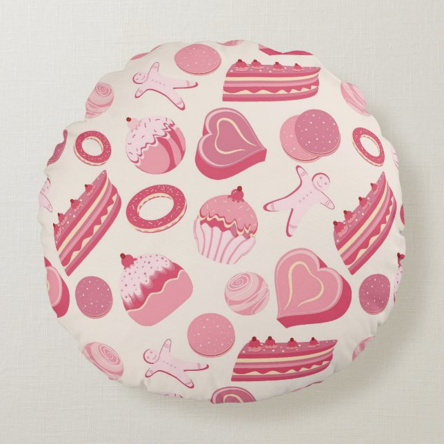 Chocolate and pastries pattern 2 round pillow (Front)