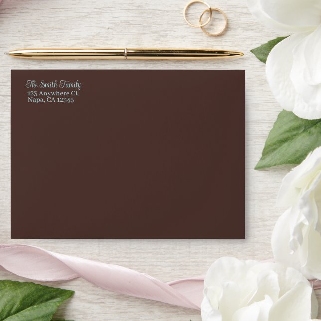 Chocolate And Serene Powder Blue Customizable Text Envelope (Wedding)