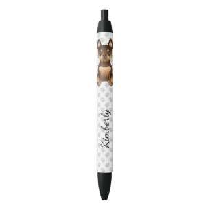 Chocolate And Tan French Bulldog Cute Dog & Name Black Ink Pen