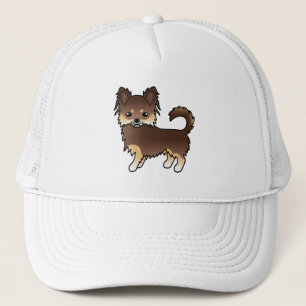 Chocolate And Tan Long Coat Chihuahua Cartoon Dog Trucker Hat
