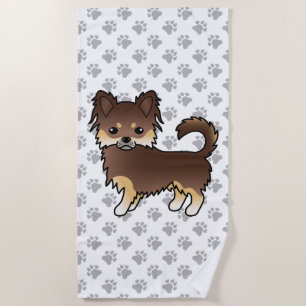Chocolate And Tan Long Coat Chihuahua Dog & Paws Beach Towel
