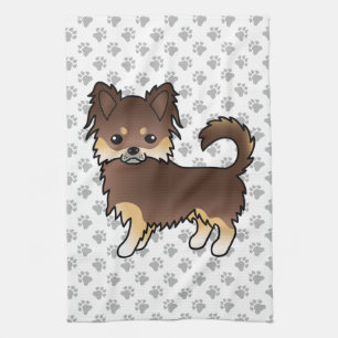 Chocolate And Tan Long Coat Chihuahua Dog & Paws Kitchen Towel
