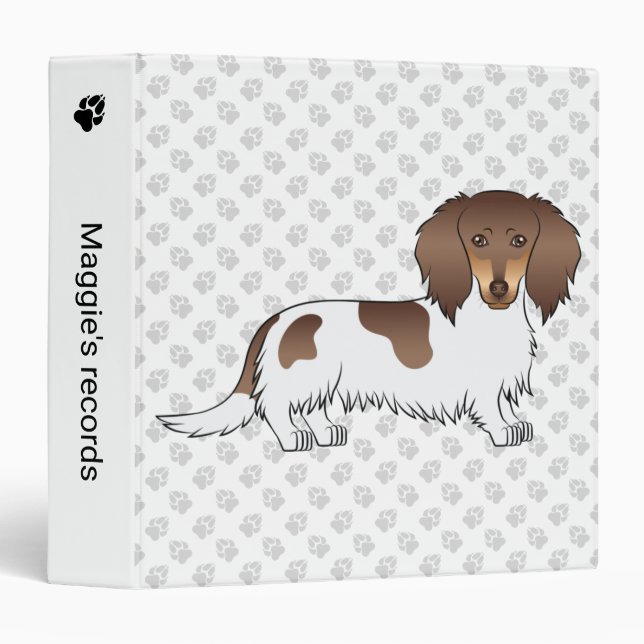 Chocolate And Tan Piebald Long Hair Dachshund Dog Binder (Front/Spine)