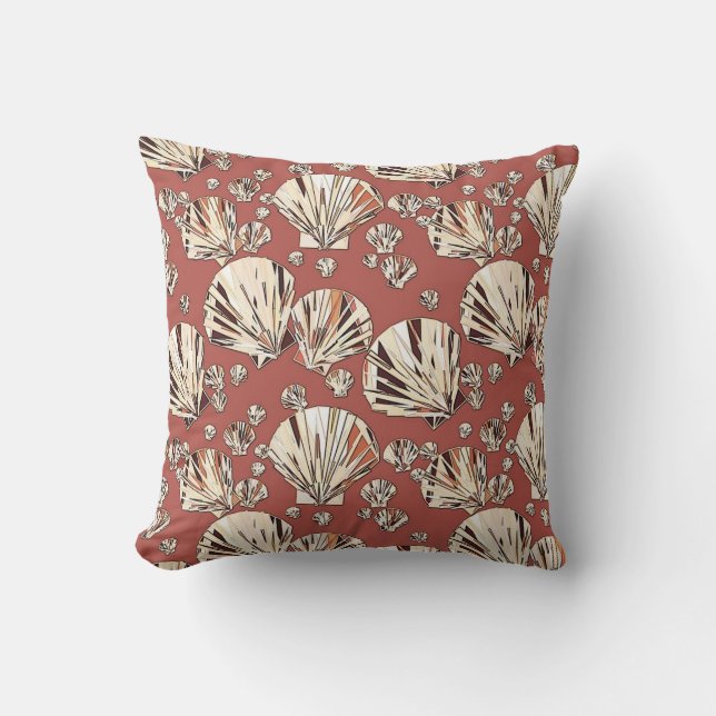 Chocolate and tan sea shells, chocolate background throw pillow (Front)