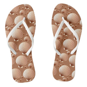 Chocolate and tan seashells on cocoa brown flip flops