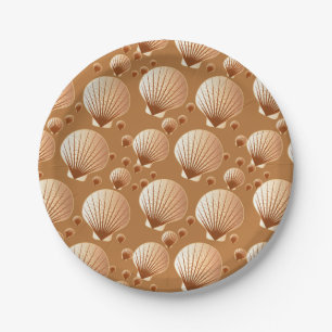 Chocolate and tan seashells on cocoa brown paper plate