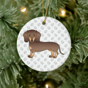 Chocolate And Tan Short Hair Dachshund Cartoon Dog Ceramic Ornament
