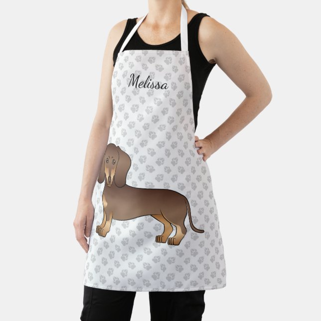 Chocolate And Tan Short Hair Dachshund & Name Apron (Insitu)
