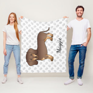 Chocolate And Tan Short Hair Dachshund & Name Fleece Blanket