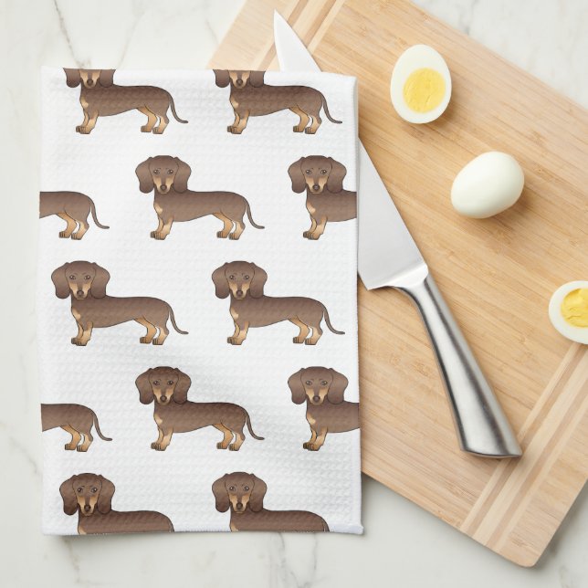 Chocolate And Tan Short Hair Dachshund Pattern Kitchen Towel (Quarter Fold)