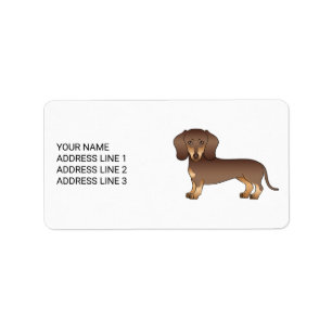 Chocolate And Tan Short Hair Dachshund & Text Label