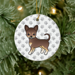 Chocolate And Tan Smooth Coat Chihuahua Dog & Paws Ceramic Ornament