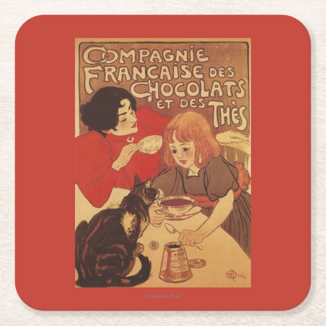 Chocolate and Tea Co Mother and Daughter Square Paper Coaster (Front)