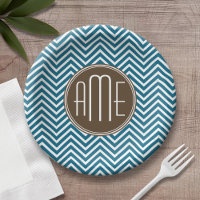 Chocolate and Teal Chevron Pattern with Monogram