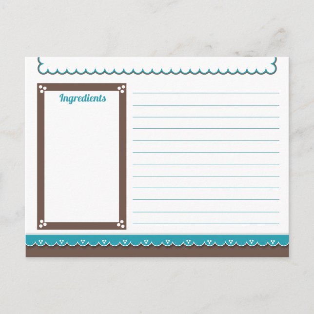 Chocolate and Turquoise Recipe Card (Front)