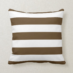 Chocolate and White Bold Stripes Throw Pillow
