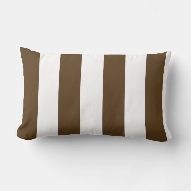 Chocolate and White Bold Vertical Stripes Lumbar Pillow (Front)