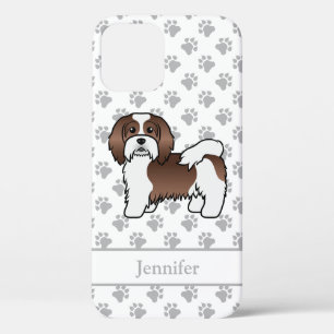 Chocolate And White Havanese Cartoon Dog & Name iPhone 12 Case
