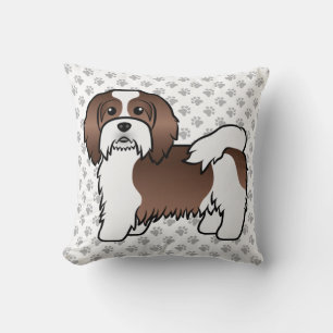 Chocolate And White Havanese Cartoon Dog & Paws Throw Pillow