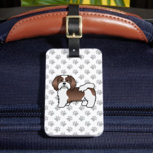 Chocolate And White Havanese Cartoon Dog & Text Luggage Tag