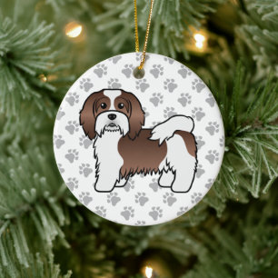 Chocolate And White Havanese Cute Cartoon Dog Ceramic Ornament