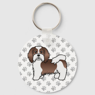 Chocolate And White Havanese Cute Cartoon Dog Keychain