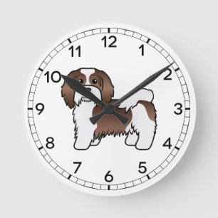 Chocolate And White Havanese Cute Cartoon Dog Round Clock