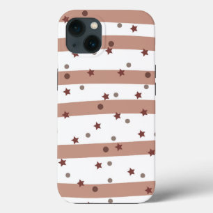 Chocolate and White Stripes with Stars Pattern iPhone 13 Case