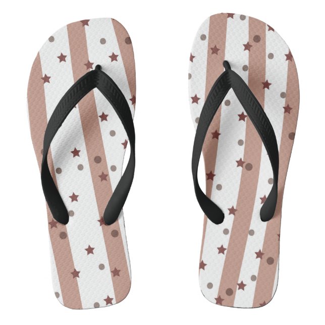 Chocolate and White Stripes with Stars Pattern Flip Flops (Footbed)