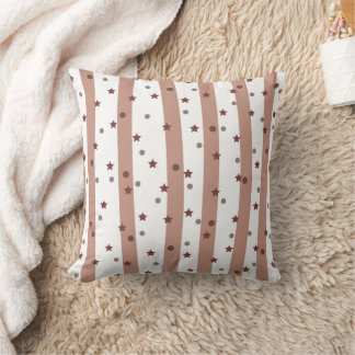 Chocolate and White Stripes with Stars Pattern Throw Pillow