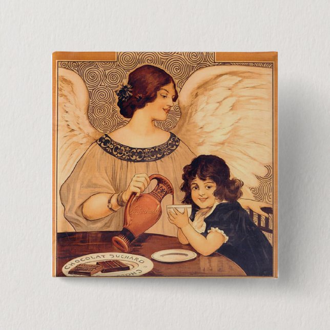 Chocolate Angel French Antique 2 Inch Square Button (Front)