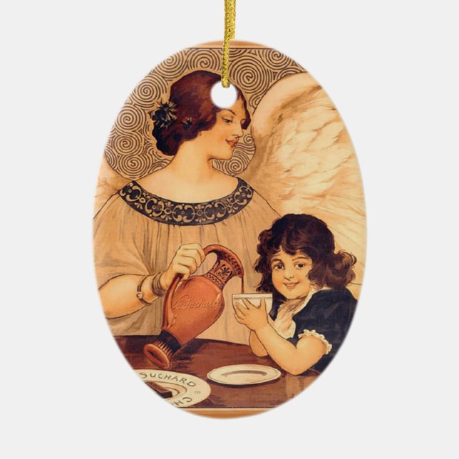 Chocolate Angel French Antique Ceramic Ornament (Front)