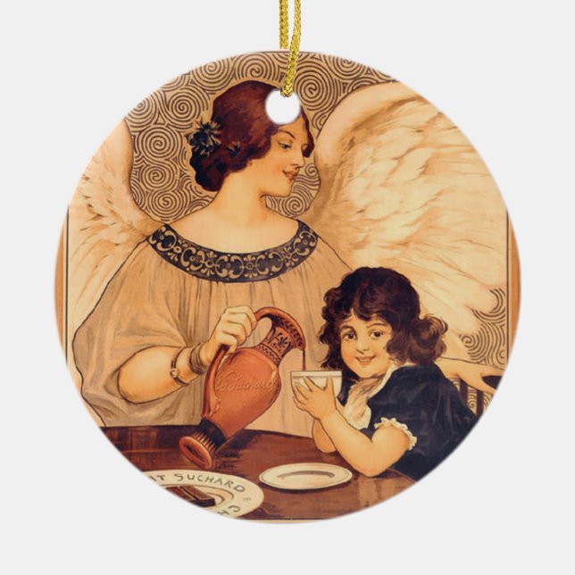 Chocolate Angel French Antique Ceramic Ornament (Front)