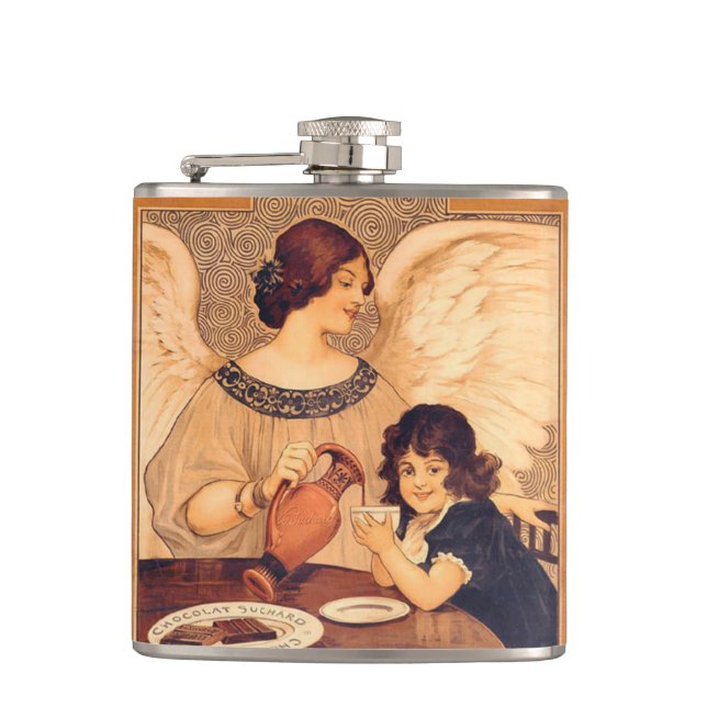 Chocolate Angel French Antique Hip Flask (Front)