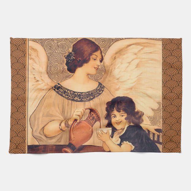 Chocolate Angel French Antique Kitchen Towel (Horizontal)
