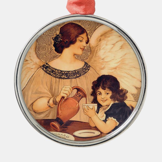 Chocolate Angel French Antique Metal Ornament (Front)