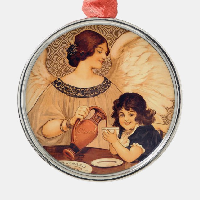 Chocolate Angel French Antique Metal Ornament (Front)