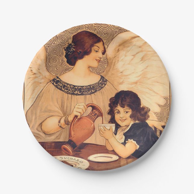 Chocolate Angel French Antique Paper Plate (Front)